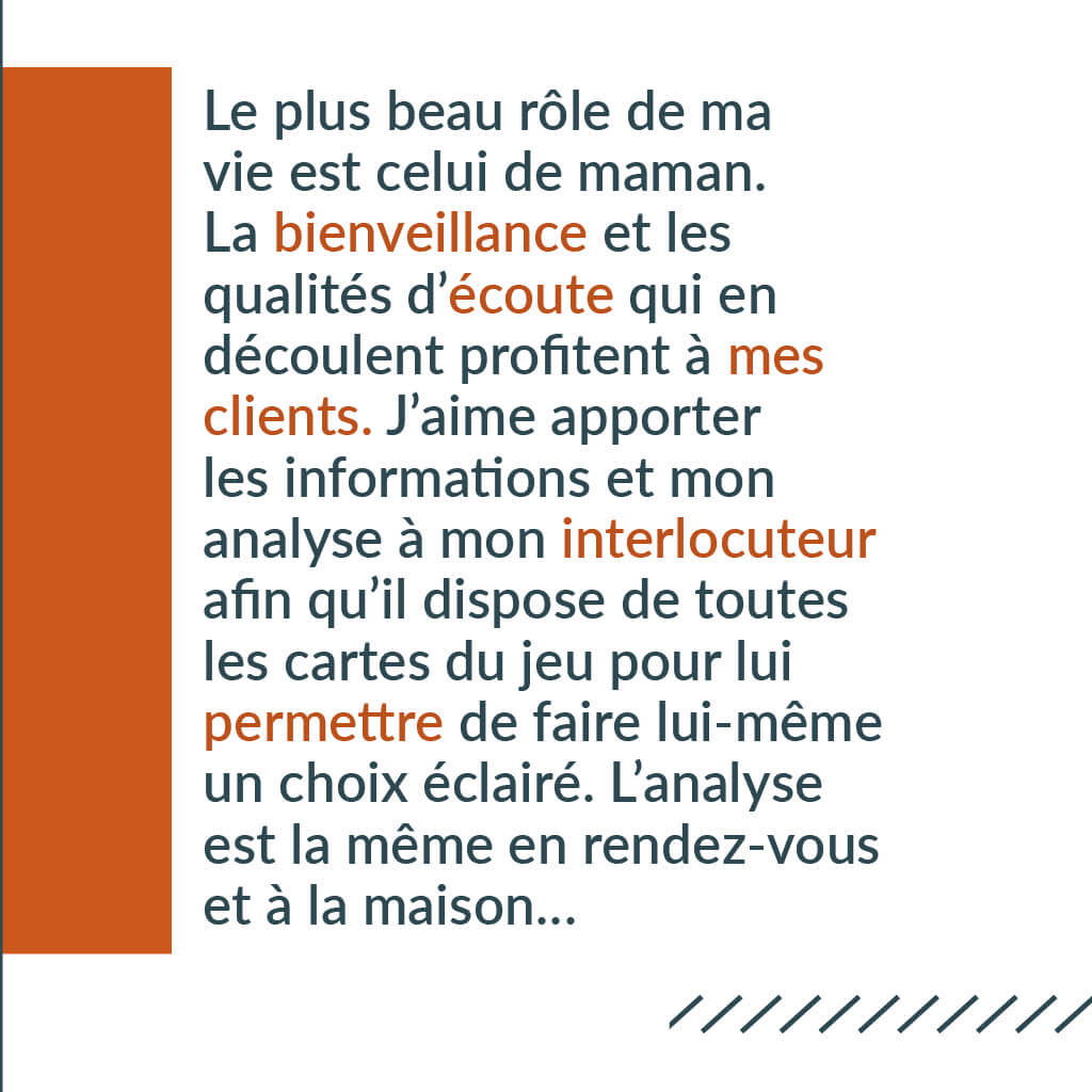 Emilie Journault exprime que son rôle de maman lui permet d'apporter bienveillance et écoute à ses clients.